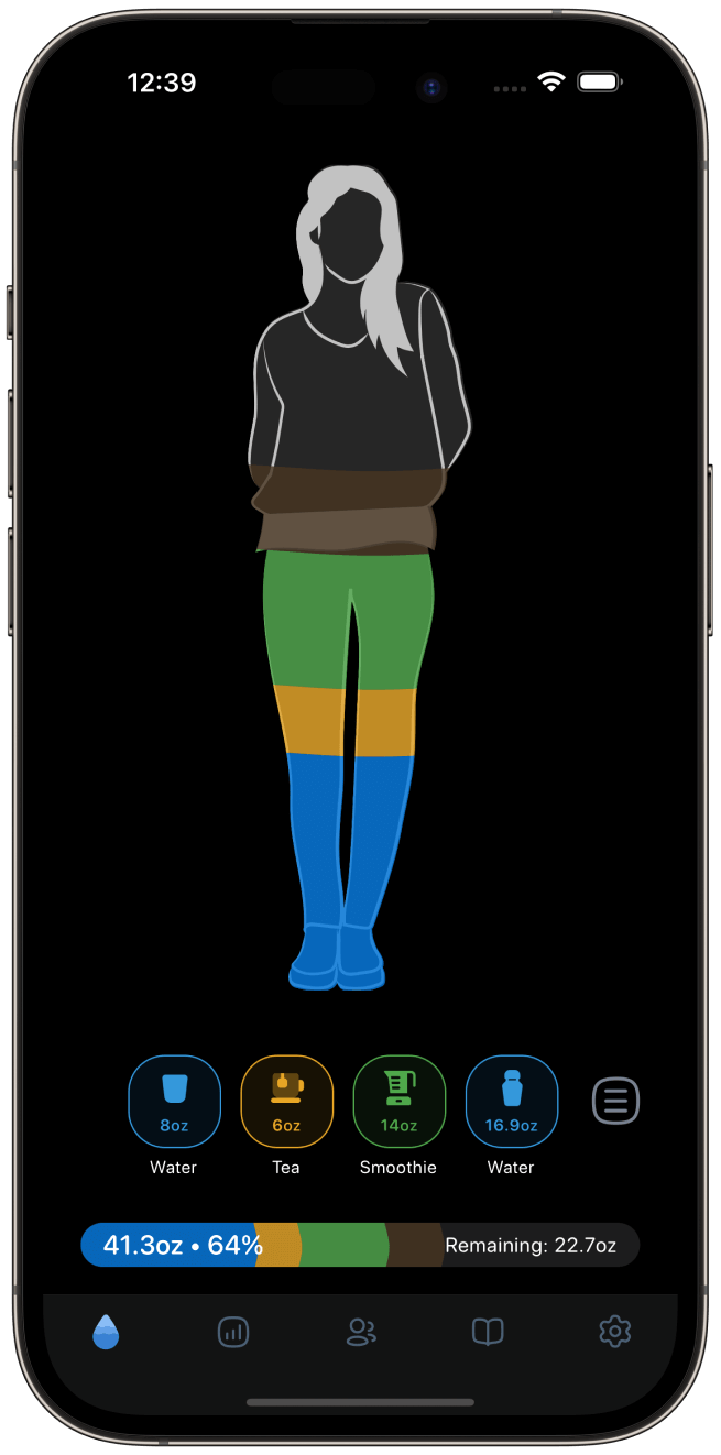 WaterMinder app screen black