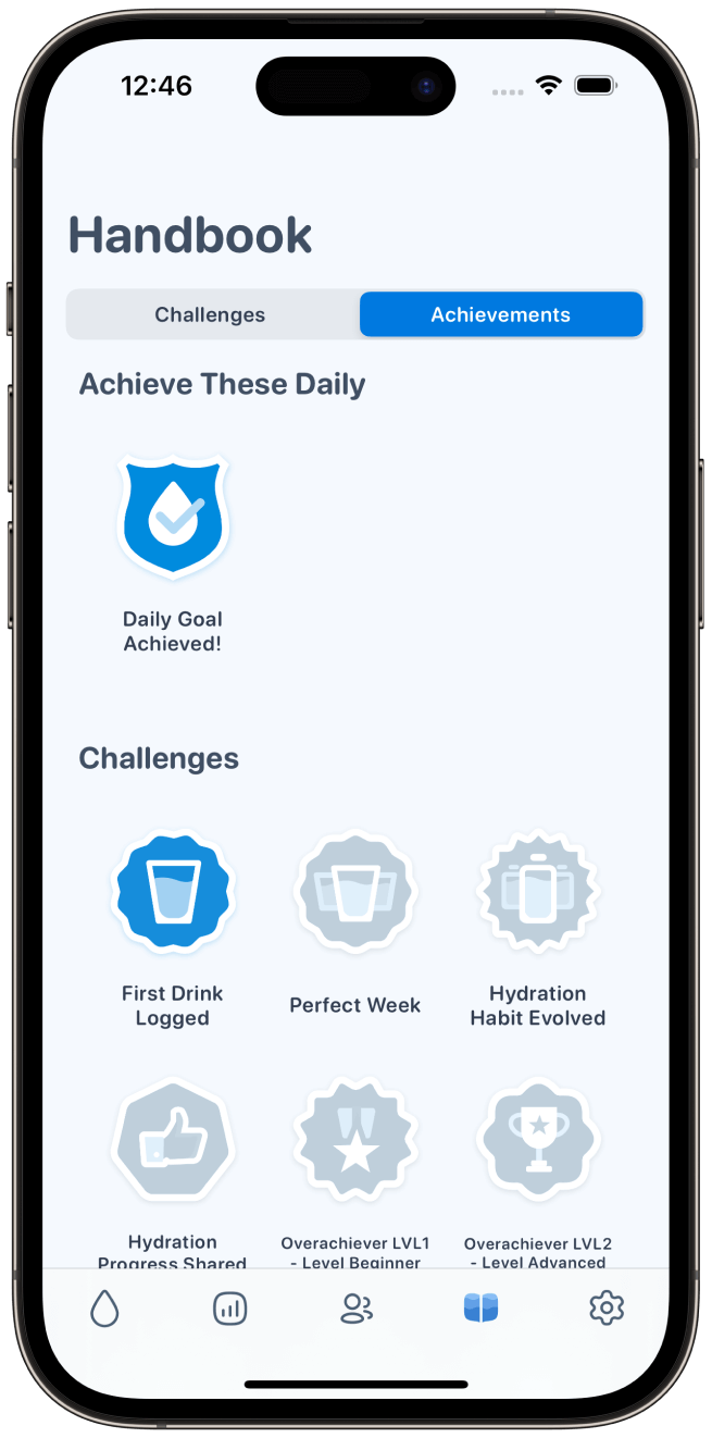 waterminder handbook feature dark screen