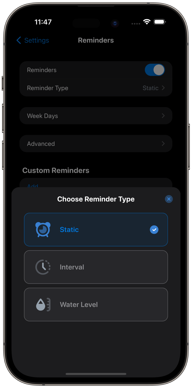 waterminder remainder feature